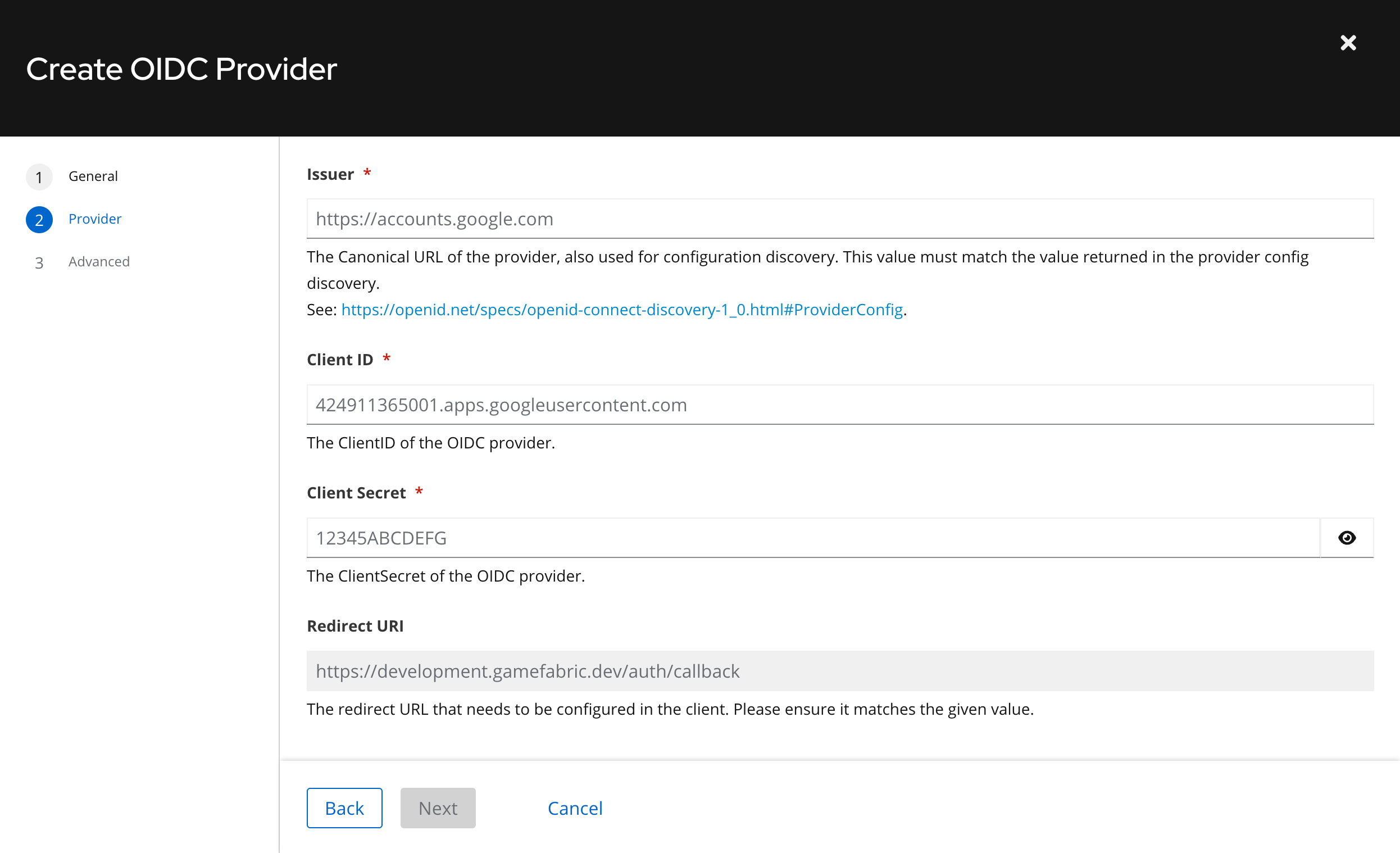 Issuer Configuration Screenshot