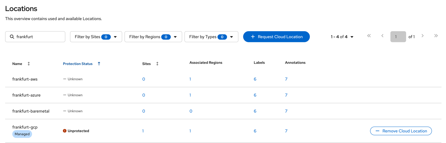 "Remove Cloud Location" button