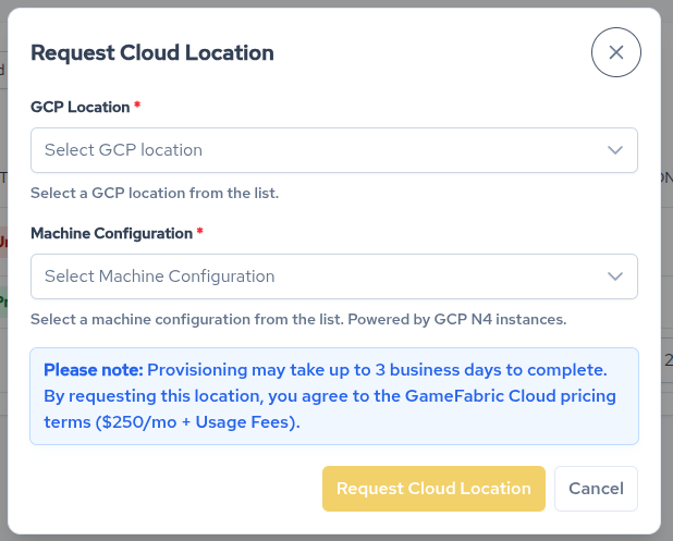 "Request Cloud Location" dialog