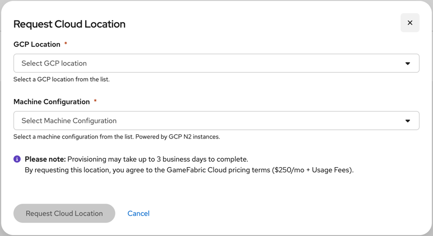 "Request Cloud Location" dialog