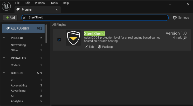 SteelShield Plugin in Unreal Editor