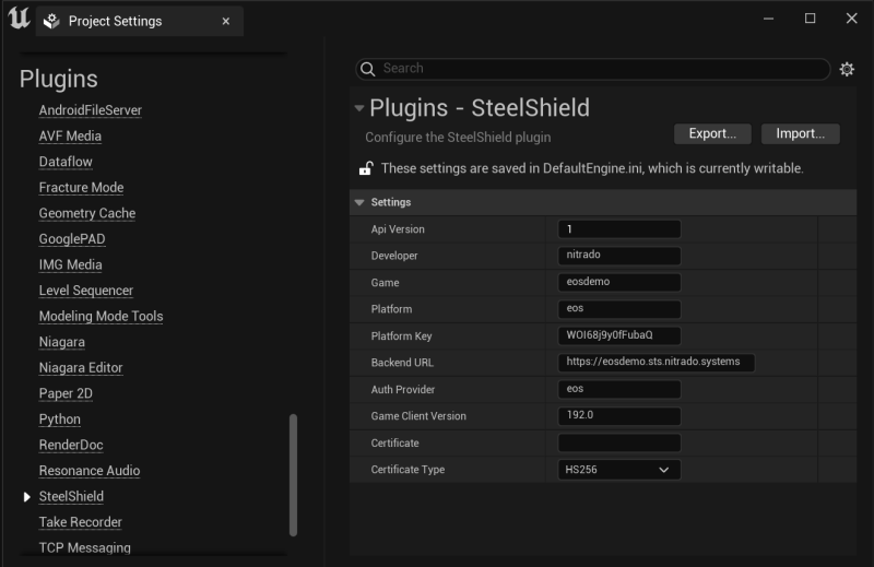 Example of the SteelShield Configuration