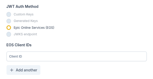 EOS section: Client IDs list